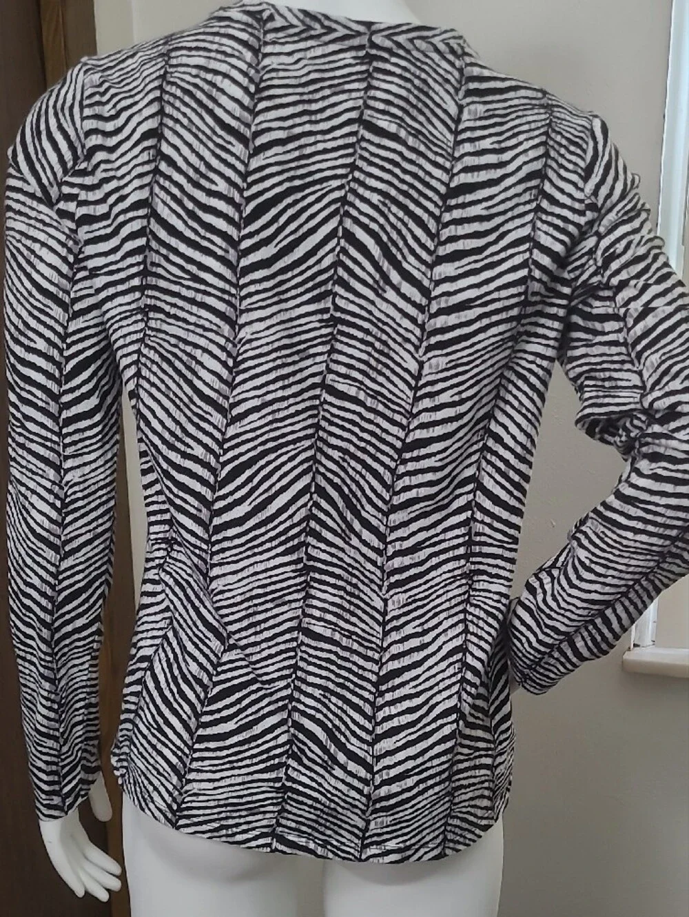 Women’s Black & White Zebra Print Long Sleeve Top with Heart Accent